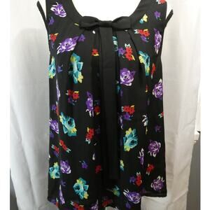 Elle Women's Large Sleeveless Tunic Blouse Colorful Flirty Floral Bow